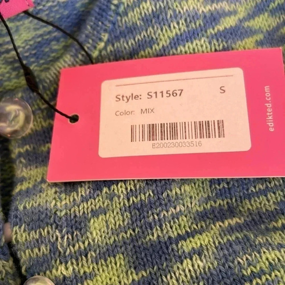 Edikted green and blue crop sweater size small long sleeve buttons - Picture 6 of 9